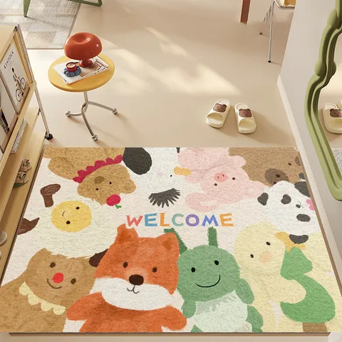 Tappetino d'Ingresso Cartoon Animali PVC Silk Loop Antiscivolo Ritagliabile per Interni Tappeto Welcome Home Decorazioni Casa