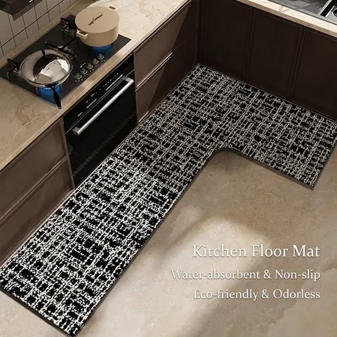 Modern L-Shape Kitchen Mat Non-Slip PVC Diatom Mud Rug Oil-Proof Absorbent Floor Carpet For Corner Kitchen Home Decor Mat