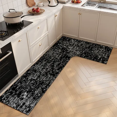 Modern L-Shape Kitchen Mat Non-Slip PVC Diatom Mud Rug Oil-Proof Absorbent Floor Carpet For Corner Kitchen Home Decor Mat