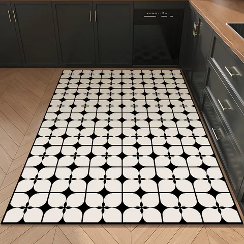 Modern Minimalist PVC Leather Kitchen Mat Waterproof Oilproof Anti-slip Geometric Pattern Floor Rug For Home Decor