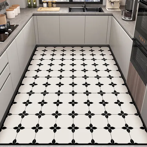 Modern Minimalist PVC Leather Kitchen Mat Waterproof Oilproof Anti-slip Geometric Pattern Floor Rug For Home Decor