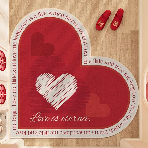Heart Shaped Red Wedding Entrance Door Mat Non Slip TPR Belgian Loop Velvet Stain Resistant Decorative Floor Rug For Home
