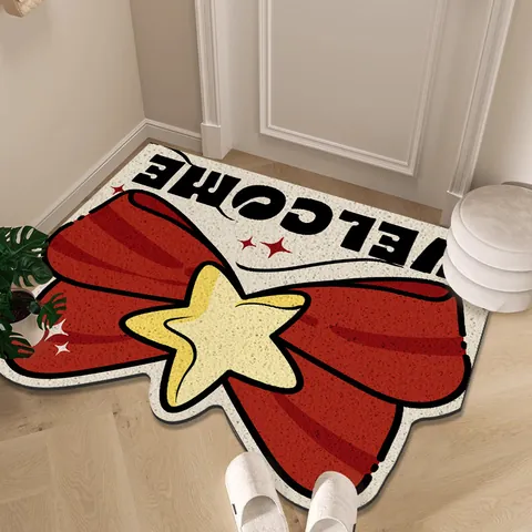 Cute Bowknot Entrance Door Mat PVC Silk Loop Non-Slip Dirt-Resistant Washable Entrance Mat Welcome Home Floor Mat For Foyer Doorway