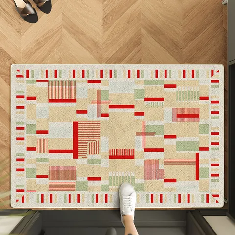 Modern American Geometric Entrance Mat Printed Polyester Floor Mat Non-Slip TPR Backing Dust-proof Stain Resistant Carpet For Entryway Hallway Home Decor