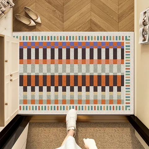 Modern American Geometric Entrance Mat Printed Polyester Floor Mat Non-Slip TPR Backing Dust-proof Stain Resistant Carpet For Entryway Hallway Home Decor
