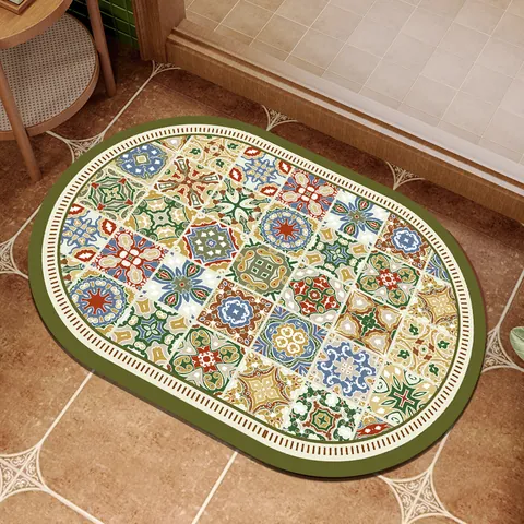 American Retro Diatom Mud Bathroom Mat Super Absorbent Quick Dry Non-Slip Floor Mat PVC Mosaic Tile Printed Shower Rug