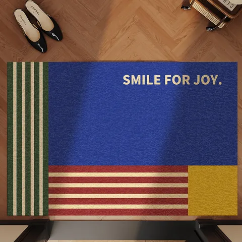 Mid-Century Modern PVC Coil Entrance Door Mat Anti-Slip Stain-Resistant Geometric Striped Trimmable Indoor Outdoor Rug