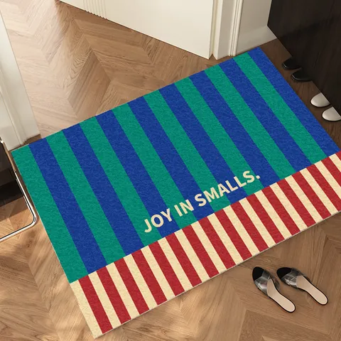Mid-Century Modern PVC Coil Entrance Door Mat Anti-Slip Stain-Resistant Geometric Striped Trimmable Indoor Outdoor Rug