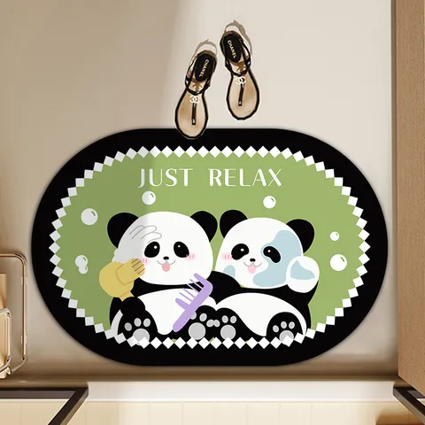 Cartoon Panda Bathroom Anti-Slip Mat Printed PVC Absorbent Quick Dry Floor Rug For Toilet Kitchen Entryway Home Decor