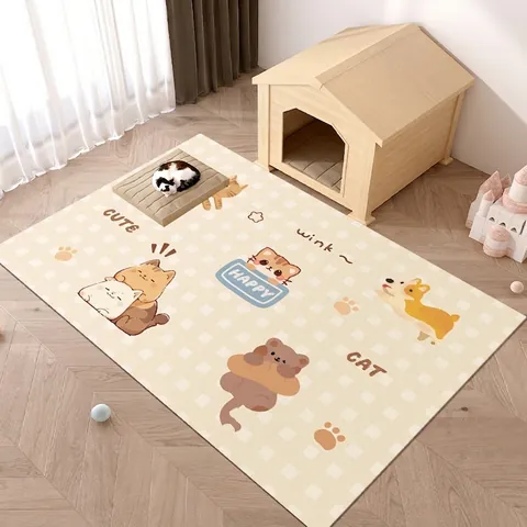 Tappetino per Animali in Pelle PVC Impermeabile per Cani e Gatti Stampa a Cartoni Animati Antiscivolo Facile da Pulire