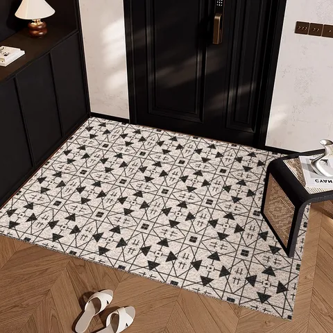 Geometric PVC Silk Loop Doormat Non-Slip Anti-Dirt Wash-Free Entrance Floor Rug For Indoor Hallway Home Entryway Decor
