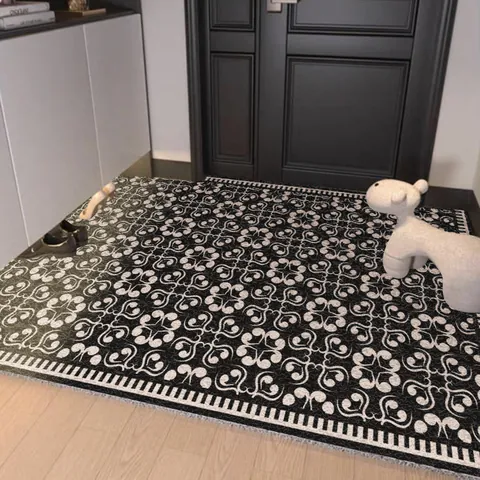 Geometric PVC Silk Loop Doormat Non-Slip Anti-Dirt Wash-Free Entrance Floor Rug For Indoor Hallway Home Entryway Decor