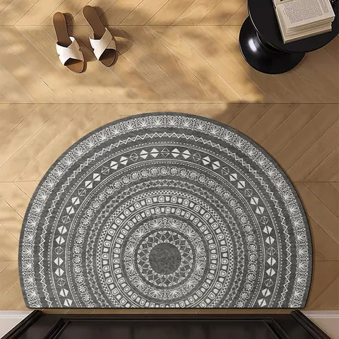 Semicircle PVC Silk Loop Entry Door Mat Non-Slip Dirt-Resistant Mandala Geometric Print Indoor Floor Mat For Home Entrance