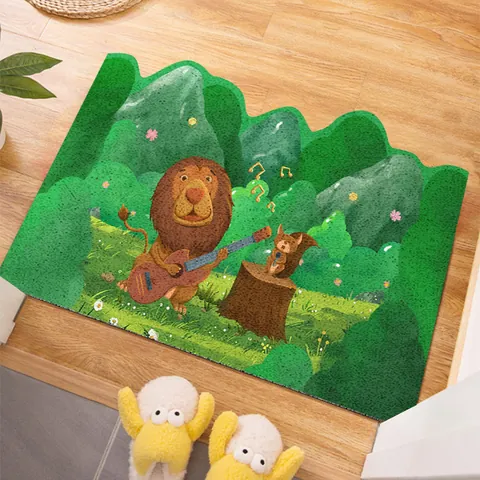 Zerbino in PVC Stampato Foresta Cartone Animato Antiscivolo Lavabile Motivo Orso Volpe Animali Foresta Tappeto Interno