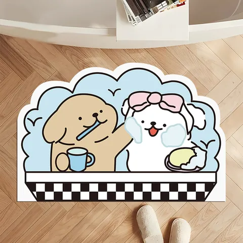 Tappetino da Bagno in PVC a Forma Irregolare con Motivo a Cane Cartone Animato Antiscivolo Assorbente Asciugatura Rapida