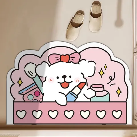 Tappetino da Bagno in PVC a Forma Irregolare con Motivo a Cane Cartone Animato Antiscivolo Assorbente Asciugatura Rapida