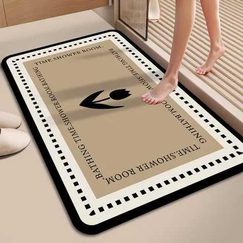 Modern Absorbent Bathroom Floor Mat Quick Dry Anti Slip PVC Door Mat Tulip Floral Design For Shower Room Entry Home Decor