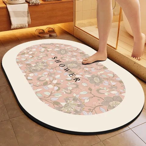 Modern Absorbent Bathroom Floor Mat Quick Dry Anti Slip PVC Door Mat Tulip Floral Design For Shower Room Entry Home Decor