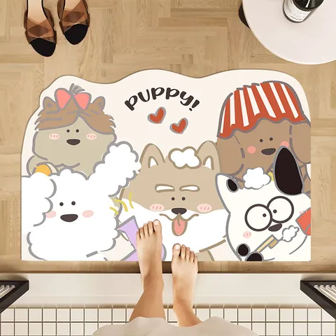 Alfombra de Baño con Estampado de Cachorro PVC Antideslizante Absorbente Alfombrilla de Secado Rápido para Inodoro Hogar