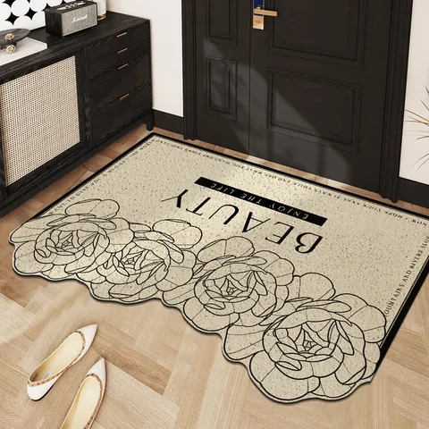 French Style Floral PVC Silk Loop Entrance Mat Printed Non-Slip Washable Door Mat For Indoor Home Decor Floor Rug