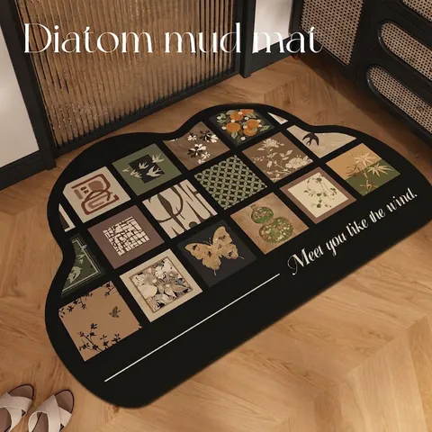 Mid Century Modern Absorbent PVC Bath Mat Vintage Geometric Pattern Non-Slip Bathroom Floor Rug Washroom Door Foot Mat