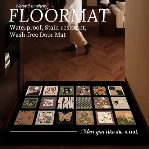 Tappetino da Ingresso in Pelle PVC Stile Medievale Vintage Impermeabile Antimacchia Antiscivolo Tappeto da Ingresso Stampato a Fiori