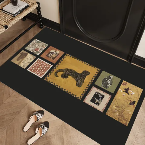 Tappetino da Ingresso in Pelle PVC Stile Medievale Vintage Impermeabile Antimacchia Antiscivolo Tappeto da Ingresso Stampato a Fiori