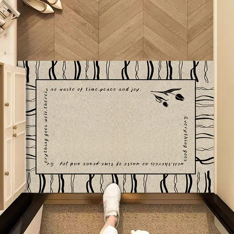 Creamy Style PVC Loop Pile Entrance Door Mat Anti-Slip Dirt-Resistant Washable Outdoor Indoor Floor Mat Cuttable Floral Design