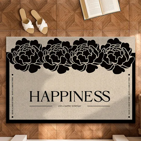 Creamy Style PVC Loop Pile Entrance Door Mat Anti-Slip Dirt-Resistant Washable Outdoor Indoor Floor Mat Cuttable Floral Design