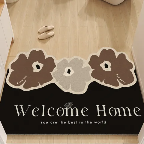 Modern Minimalist PVC Silk Loop Entrance Mat Floral Printed Anti Slip Dirt Resistant Door Mat For Home Entryway Welcome Home Decorative Floor Rug