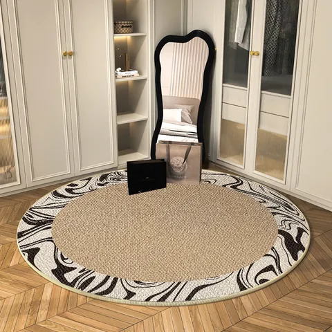 French Vintage Floral Round Area Rug For Bedroom Cloakroom Non-Slip Polyester Printed Floor Mat For Dressing Table Chair