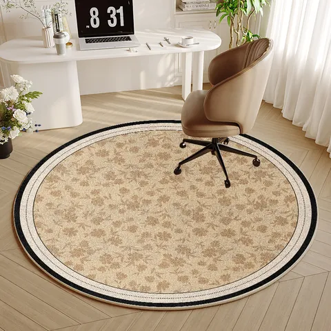 Round Non-Slip Belgian Velvet Floor Mat for Rocking Chair Living Room Bedroom Decorative Floor Protector Rug Polyester