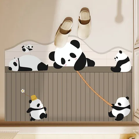 Cartoon Panda Absorbent Bathroom Floor Mat Cute Animal Pattern Non-Slip Quick Dry Entryway Door Rug For Bathroom Restroom Indoor