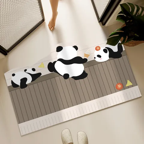 Cartoon Panda Absorbent Bathroom Floor Mat Cute Animal Pattern Non-Slip Quick Dry Entryway Door Rug For Bathroom Restroom Indoor