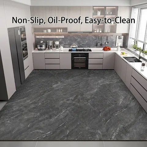 Modern Faux Marble PVC Leather Kitchen Mat Waterproof Oil-proof Non-Slip Large Floor Carpet For Home Dining Room Easy Clean