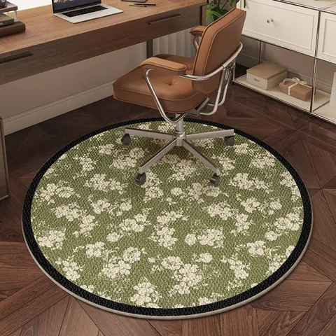 Round Office Chair Mat For Hardwood Floor Belgian Velvet Mid-century Modern Silent Swivel Chair Floor Protector Rug
