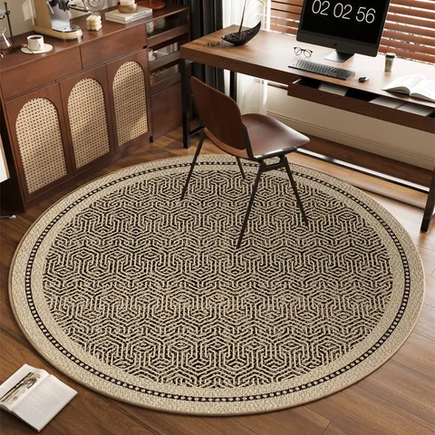 Round Office Chair Mat For Hardwood Floor Belgian Velvet Mid-century Modern Silent Swivel Chair Floor Protector Rug