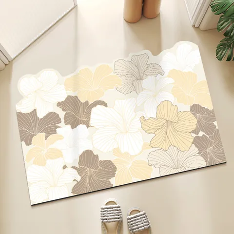 Alfombra de Baño Absorbente Floral Fresca Borde Ondulado Secado Rápido Antideslizante para Entrada de Inodoro Decoración del Hogar Tapete Estampado