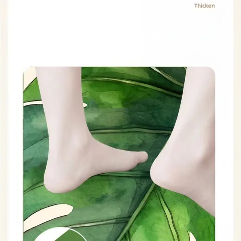 Monstera Leaf Shape Non Slip Absorbent Bath Mat Fresh Green Pink Diatom Mud Look PVC Soft Foot Pad For Bathroom Shower Home Decor