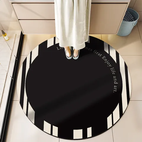 Round Absorbent Bathroom Mat Quick Dry PVC Faux Leather Non-Slip Floor Rug For Toilet Entryway Washstand Home Decor