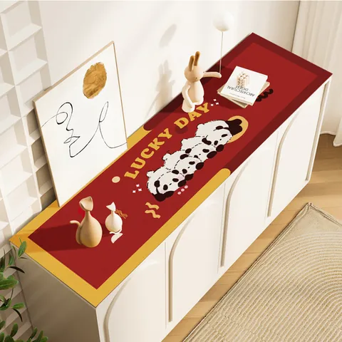 Tapete para Gabinete de Cuero PVC Impermeable Lindo Patrón de Panda Protector de Mesa para Aparador Zapatero Estilo Crema Decoración