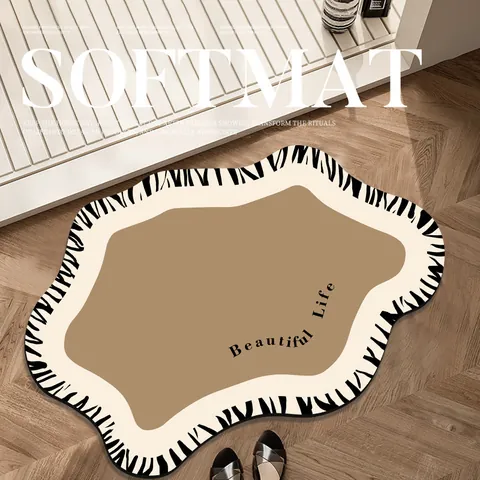 Irregular Cream Style Bathroom Mat Non Slip Absorbent Quick Dry Floor Carpet For Toilet Bathroom Natural Rubber Mat