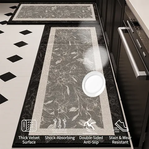 Alfombrilla de Cocina Moderna Antideslizante Terciopelo Belga Alfombra Absorbente Resistente a Manchas Alfombra Larga Hogar