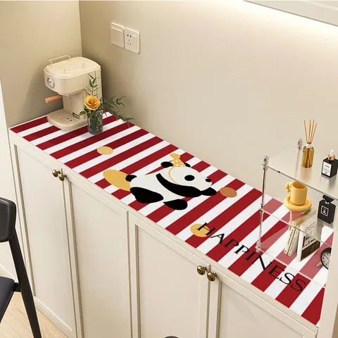 Tapete para Gabinete de Cuero PVC Impermeable Lindo Patrón de Panda Protector de Mesa para Aparador Zapatero Estilo Crema Decoración