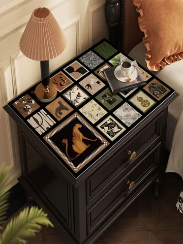 French Vintage Style PVC Leather Table Mat Waterproof Oilproof Bedside Cabinet Desktop Protective Pad Patchwork Decorative Place Mat