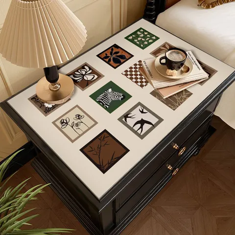 French Vintage Style PVC Leather Table Mat Waterproof Oilproof Bedside Cabinet Desktop Protective Pad Patchwork Decorative Place Mat