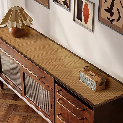 Tappetino per Credenza Impermeabile in Pelle Artificiale PVC Runner da Tavola Nordico a Spina di Pesce Protettore da Tavolo Lungo