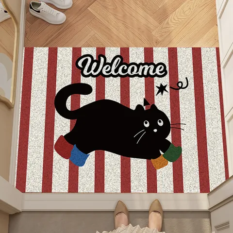 Tappetino per Porta d'Ingresso a Strisce con Animali Cartoon in PVC a Spirale Welcome Tappeto per Veranda Antiscivolo