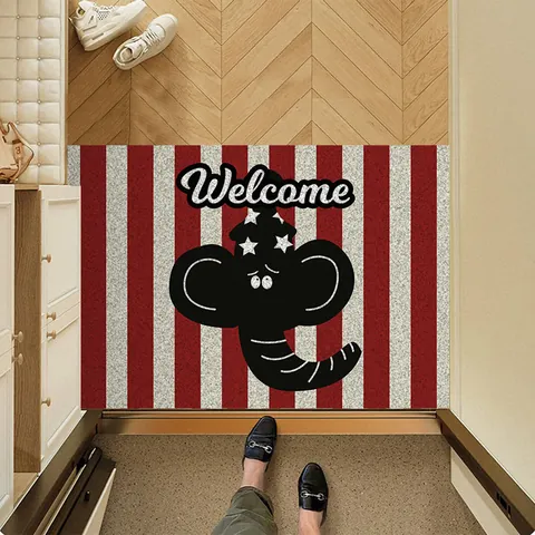 Tappetino per Porta d'Ingresso a Strisce con Animali Cartoon in PVC a Spirale Welcome Tappeto per Veranda Antiscivolo