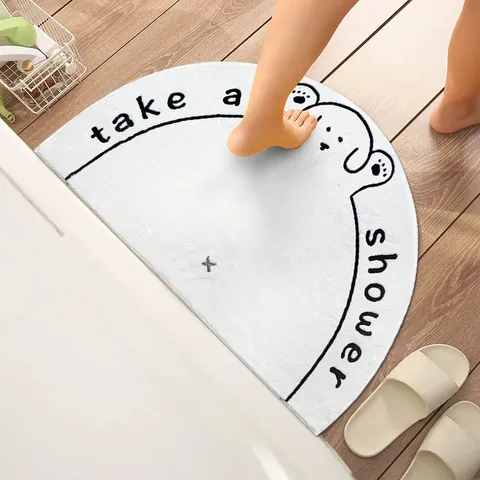 Halve Cirkel Badmat Lamswol Absorberend Badkamertapijt Antislip Cartoon Hond Kat Bedrukte Vloermat Voor Slaapkamer Entree Woondecoratie